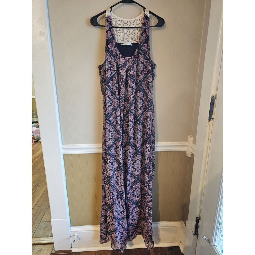 Maurice’s Blue & Pink Paisley Sleeveless Long Dress Crochet Back Medium‎